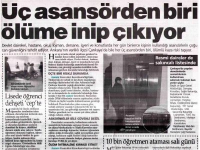 ÜÇ ASANSÖRDEN BİRİ ÖLÜME İNİP ÇIKIYOR (YENİ ŞAFAK GAZETESİ, 16.12.2007)