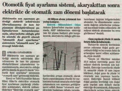 OTOMOTİK FİYAT AYARLAMA SİSTEMİ, AKARYAKITTAN SONRA ELEKTRİKTE DE OTOMATİK ZAM DÖNEMİ BAŞLATACAK (KÜRESEL HABER, 28.12.2007)