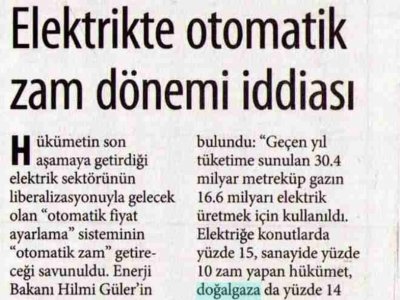 ELEKTRİKTE OTOMATİK ZAM DÖNEMİ İDDİASI (TARAF, 28.12.2007)