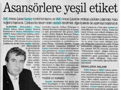 ASANSÖRLERE YEŞİL ETİKET (SABAH ANKARA, 05.01.2007)