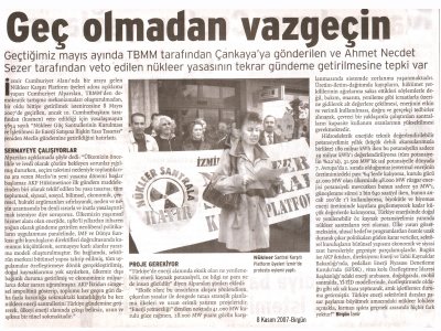 GEÇ OLMADAN VAZGEÇİN-BİRGÜN 08.11.2007