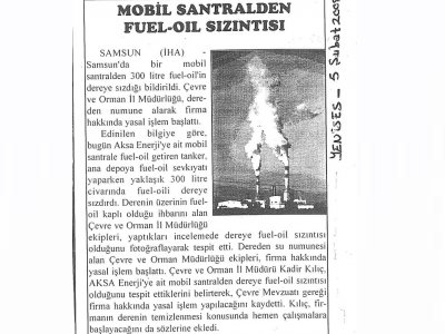 MOBİL SANTRALDEN FUEL-OİL SIZINTISI