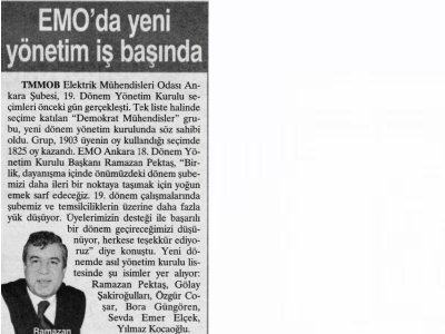 EMO’DA YENİ YÖNETİM İŞ BAŞINDA  (SABAH ANKARA, 26.02.2008)