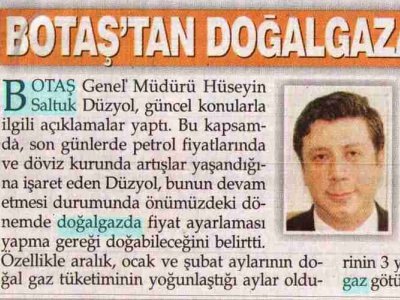 BOTAŞ’TAN DOĞALGAZA ZAM SİNYALİ (BUGÜN, 06.03.2008)