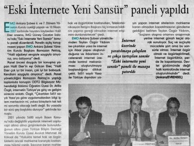 "ESKİ İNTERNETE YENİ SANSÜR" PANELİ YAPILDI (EVRENSEL, 15.04.2008