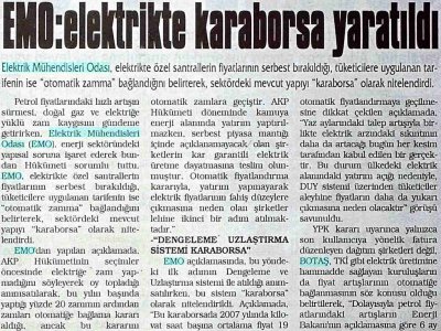 EMO : ELEKTRİKTE KARABORSA YARATILDI