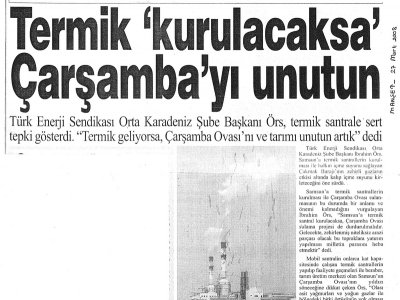 TERMİK " KURULACAKSA " ÇARŞAMBA'YI UNUTUN
