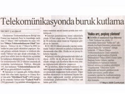 TELEKOMÜNİKASYONDA BURUK KUTLAMA-17.05.2008 CUMHURİYET