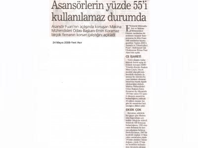 ASANSÖRLERİN YÜZDE 55'İ KULLANILAMAZ DURUMDA-24.05.2008 YENİ ASIR