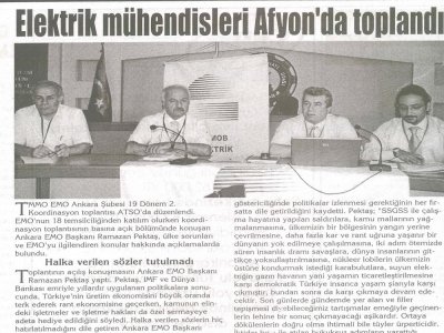 ELEKTRİK MÜHENDİSLERİ AFYONDA TOPLANDI (AFYONKARAHİSAR, KOCATEPE GAZETESİ, 14.7.2008)