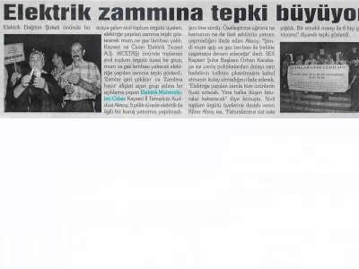 ELEKTRİK ZAMMINA TEPKİ BÜYÜYOR (KAYSERİ GÜNEŞ GAZETESİ, 17.07.2008)