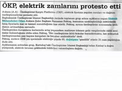 ÖKP, ELEKTRİK ZAMLARINI PROTESTO ETTİ (ÇAĞDAŞ ULUS GAZETESİ, 14.9.2008)