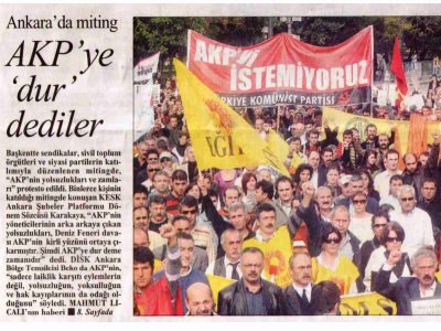 ANKARA'DA MİTİNG AKP'YE 'DUR DEDİLER (CUMHURİYET GAZETESİ, 19.10.2008)