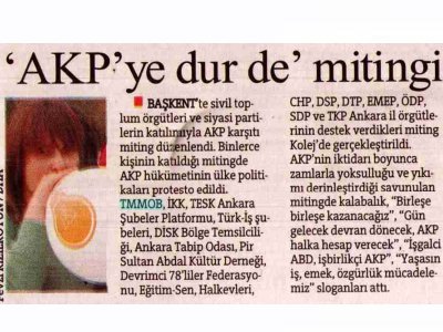 'AKP'YE DUR DE' MİTİNGİ (HÜRRİYET GAZETESİ, 19.10.2008)