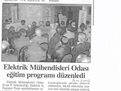 ELEKTRİK MÜHENDİSLERİ ODASI EĞİTİM PROGRAMI DÜZENLEDİ (HÜRDOĞAN GAZETESİ , 16.10.2008)