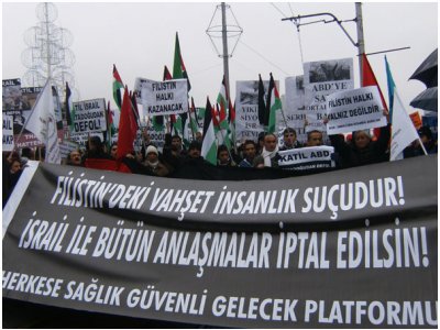 HERKESE SAĞLIK GÜVENLİ GELECEK PLATFORMU İSRAİL'İN FİLİSTİN'DE YAPTIĞI KATLİAMI PROTESTO ETTİ