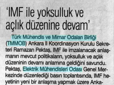 IMF İLE YOKSULLUK VE AÇLIK DÜZENİNE DEVAM (GÜNBOYU GAZETESİ, 6.1.2009)