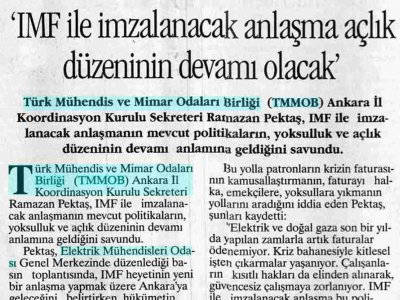 IMF İLE İMZALANACAK ANLAŞMA AÇLIK DÜZENİNİN DEVAMI OLACAK (HÜRSES, 9.1.2009)