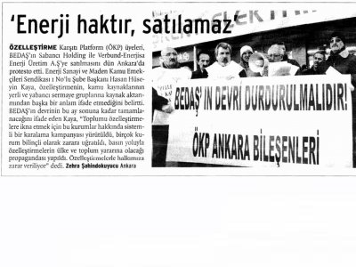 'ENERJİ HAKTIR, SATILAMAZ (BİRGÜN, 14.1.2009)