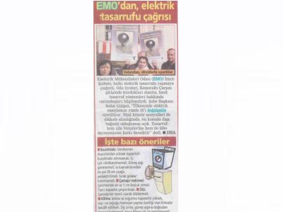 EMO'DAN ELEKTRİK TASARRUFU ÇAĞRISI-15.01.2009 POSTA EGE
