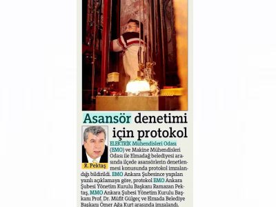 ASANSÖR DENETİMİ İÇİN PROTOKOL (HÜRRİYET ANKARA, 20.1.2009)