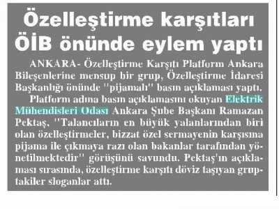 ÖZELLEŞTİRME KARŞITLARI ÖİB ÖNÜNDE EYLEM YAPTI (BELDE GAZETESİ, 27.1.2009)