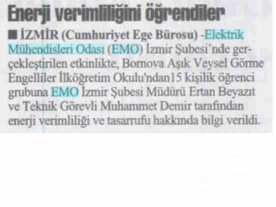 ENERJİ VERİMLİLİĞİNİ ÖĞRENDİLER-21.02.2009 CUMHURİYET