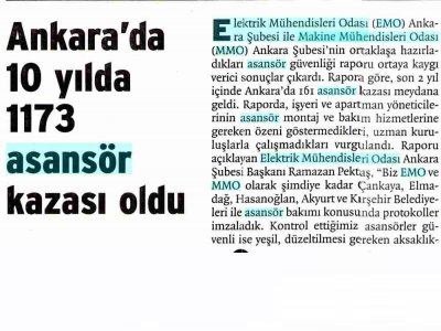 ANKARA'DA 10 YILDA 1173 ASANSÖR KAZASI OLDU (BİRGÜN, 1.3.2009)