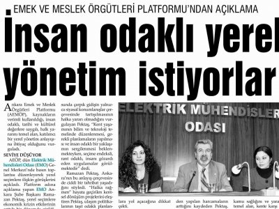 İNSAN ODAKLI YEREL YÖNETİM İSTİYORLAR (EVRENSEL, 18.03.2009)