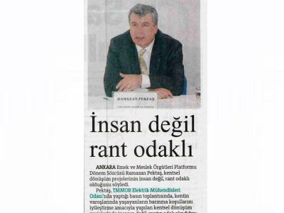 İNSAN DEĞİL RANT ODAKLI (HÜRRİYET ANKARA, 18.03.209)