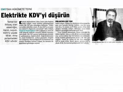 ELEKTRİKTE KDV'Yİ DÜŞÜRÜN-19.03.2009 BİRGÜN