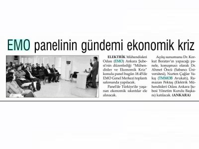 EMO PANELİNİN GÜNDEMİ EKONOMİK KRİZ (EVRENSEL GAZETESİ, 10.04.2008)