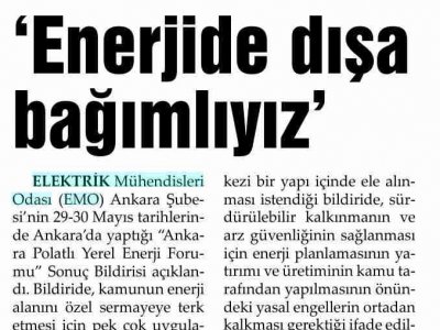 'ENERJİDE DIŞA BAĞIMLIYIZ' (EVRENSEL, 3.6.2009)