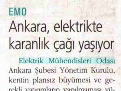 ANKARA, ELEKTRİKTE KARANLIK ÇAĞI YAŞIYOR (REFERANS, 3.6.2009)
