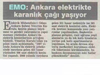 EMO: ANKARA ELEKTRİKTE KARANLIK ÇAĞI YAŞIYOR (DÜNYA OSTİM, 18.06.2009)