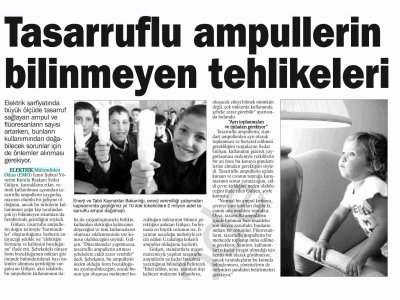 TASARRUFLU AMPULLERİN BİLİNMEYEN TEHLİKELERİ-06.08.2009 EGE TELGRAF