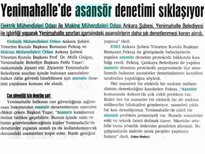 YENİMAHALLEDE ASANSÖR DENETİMİ SIKLAŞIYOR (İLKE GAZETESİ, 01.08.2009)