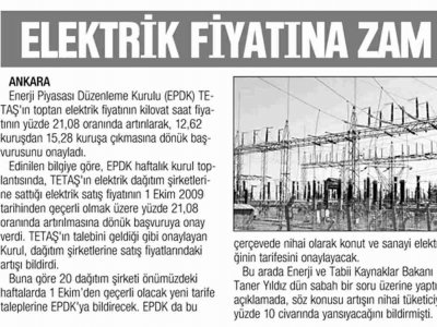 ELEKTRİK FİYATINA ZAM (ANADOLUDA VAKİT, 04.09.2009)