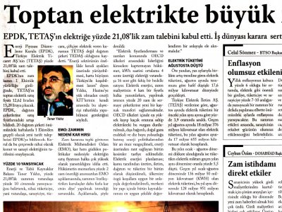 TOPTAN ELEKTRİKTE BÜYÜK ZAM (EKONOMİK PUSULA, 08.09.2009)