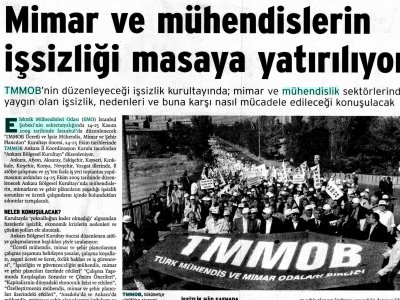 MİMAR VE MÜHENDİSLERİN İŞSİZLİĞİ MASAYA YATIRILIYOR (BİRGÜN, 24.09.2009)