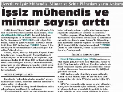 İŞSİZ MÜHENDİS VE MİMAR SAYISI ARTTI (YENİ ADANA, 24.09.2009)