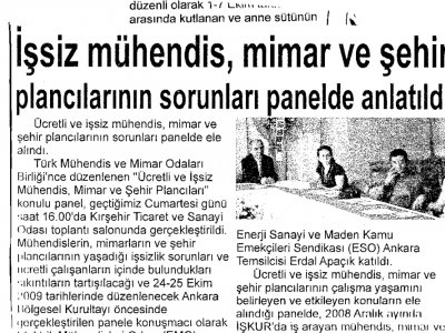 İŞSİZ MÜHENDİS, MİMAR VE ŞEHİR PLANCILARININ SORUNLARI PANELDE ANLATILDI (ÇAĞDAŞ KIRŞEHİR, 10.10.2009)