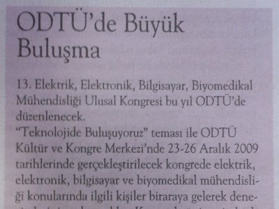 ODTÜDE BÜYÜK BULUŞMA (CUMHURİYET BİLİM TEKNİK, 27.11.2009)