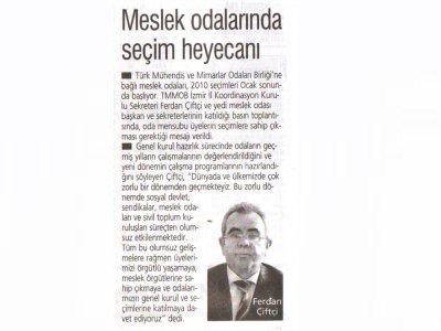 MESLEK ODALARINDA SEÇİM HEYECANI- YENİ ASIR 16.01.2010