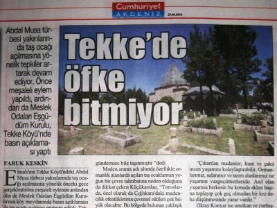 TEKKE'DE ÖFKE BİTMİYOR (CUMHURİYET AKDENİZ-23.06.2010)