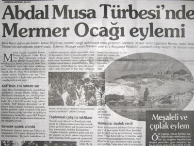 ABDAL MUSA TÜRBESİ'NDE MERMER OCAĞI EYLEMİ (KÖRFEZ GAZETESİ-23.06.2010)