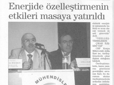 ENERJİDE ÖZELLEŞTİRMENİN ETKİLERİ MASAYA YATIRILDI (YENİ MERAM, 27.06.2010)