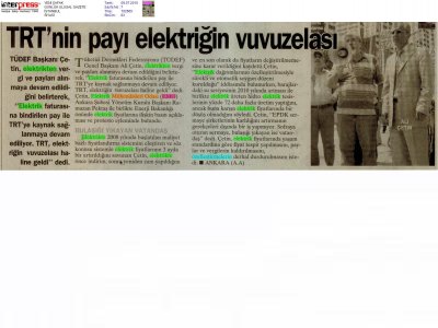 TRT'NİN PAYI ELEKTRİĞİN VUVUZELASI (YENİ ŞAFAK, 09.07.2010)