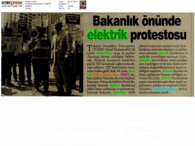 BAKANLIK ÖNÜNDE ELEKTRİK PROTESTOSU (BURSA OLAY GAZETESİ, 09.07.2010)