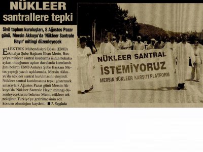 NÜKLEER SANTRALLERE TEPKİ (BİZİM GAZETE/İSTANBUL-06.08.2010)